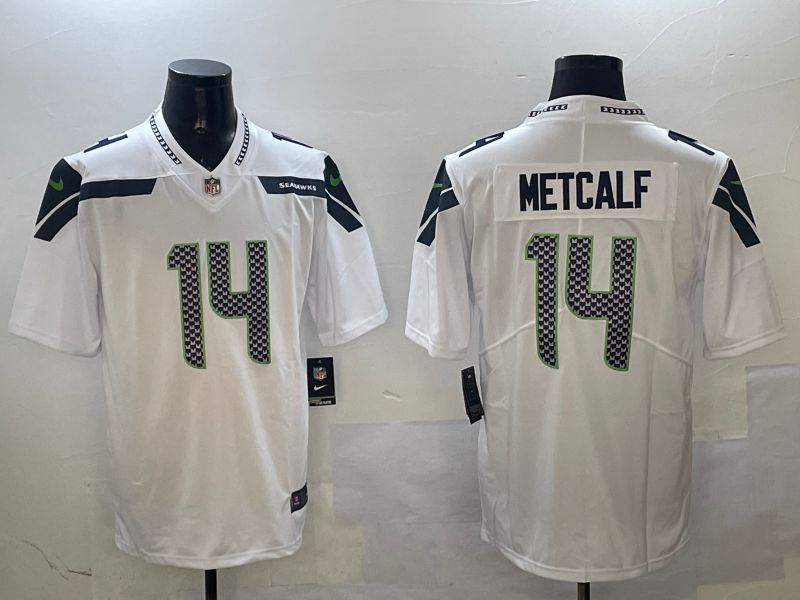 Men Seattle Seahawks #14 Metcalf White Second generation 2025 Nike Limited NFL Jersey style 1